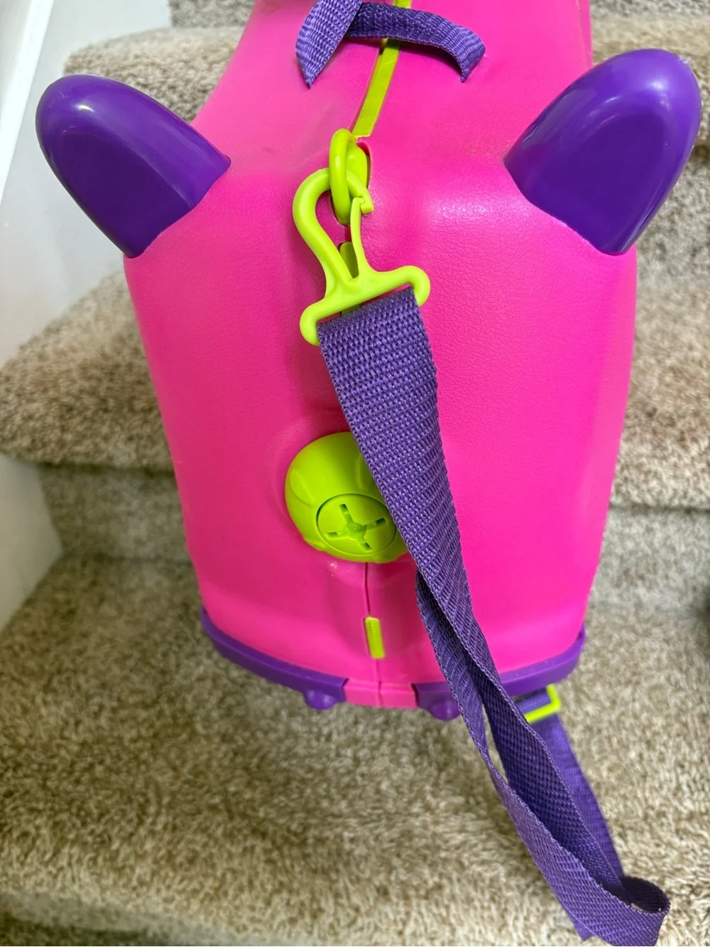 Ride'n Roll Pink Kids Ride-On Suitcase with- Purple Straps Accents